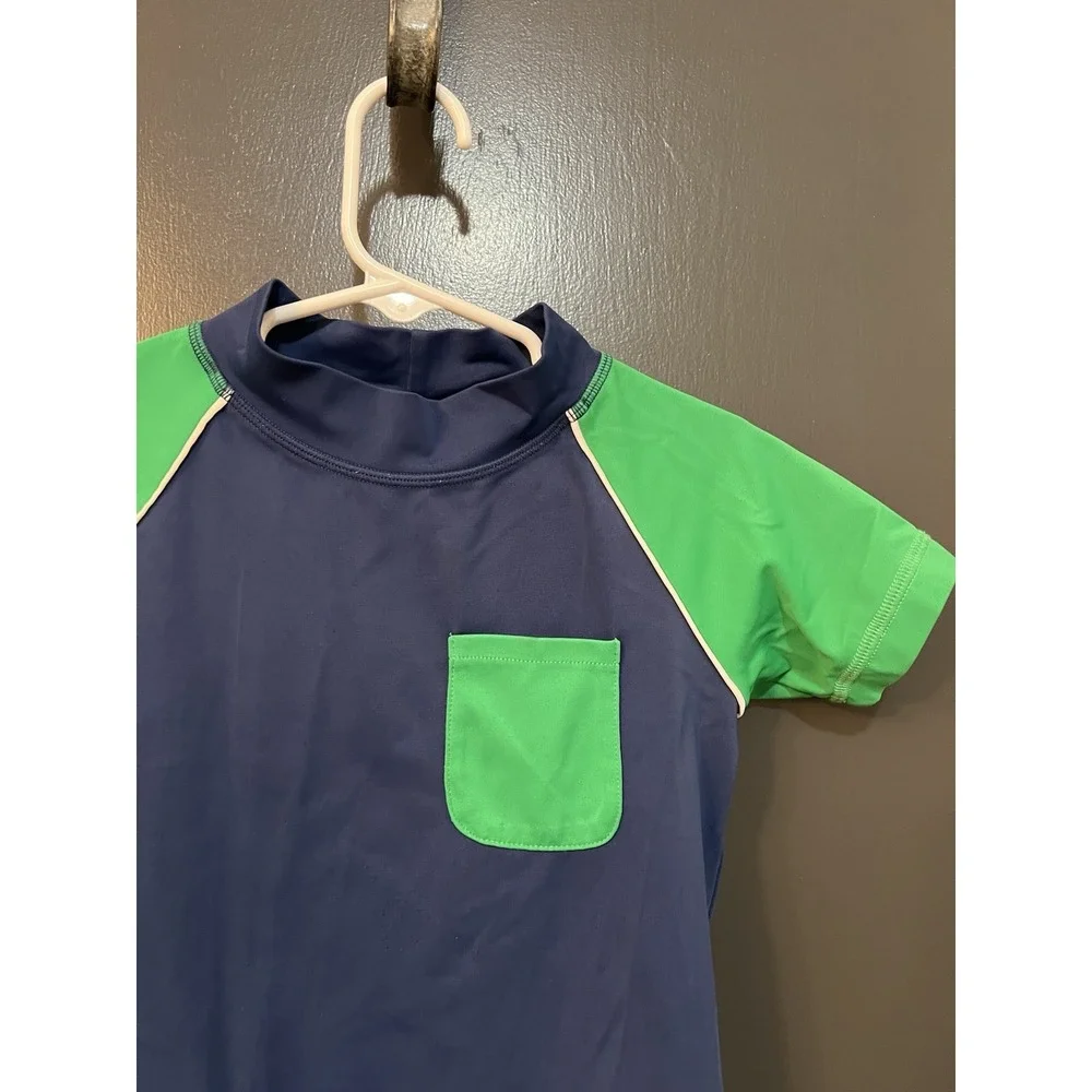 Mini Boden Rash Guard Swim Shirt Sz 4-5Yr Top Classic Blue Green Short Sleeve
